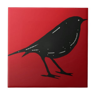 Carreau Rouge noir d'oiseau de tuile