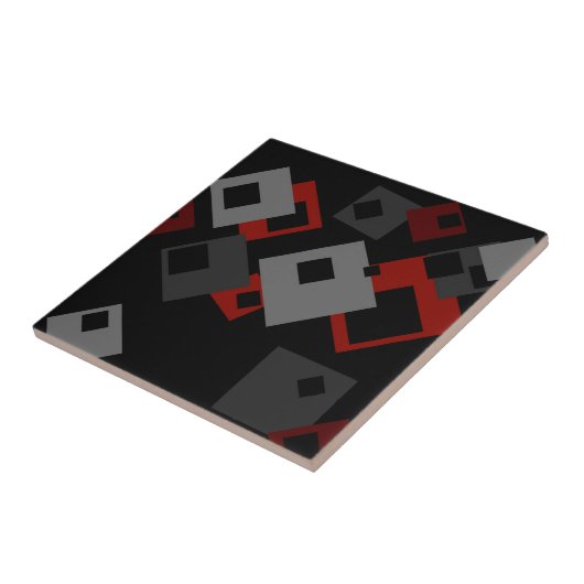 Carreau Rouge Noir et Géométrique Gris (Côté)