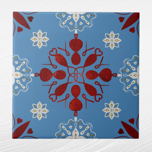 Carreau Rouge nordique Bleu Blanc Scandinave Graphique
