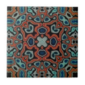Carreau Rouge Orange noir Turquoise Bleu Ethnic Tribe Art (Devant)