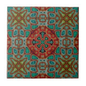 Carreau Rouge Orange Turquoise Bleu Vert Ethnic Tribe Art (Devant)
