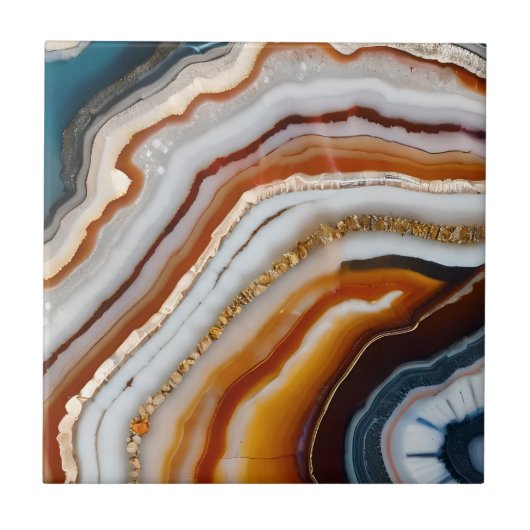 Carreau Rouge Terracotta Blanc Noir Bleu Or Géode d'âge (Devant)