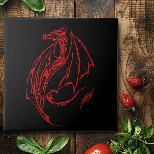 Carreau Rouge Tribal Dragon Noir