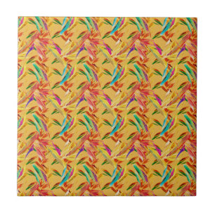 Carreau Rouge Vert Bleu Violet Abstrait Floral Art Déco