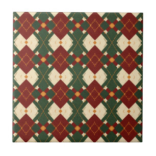Carreau Rouge Vert Noël Diamant Treillis - Or