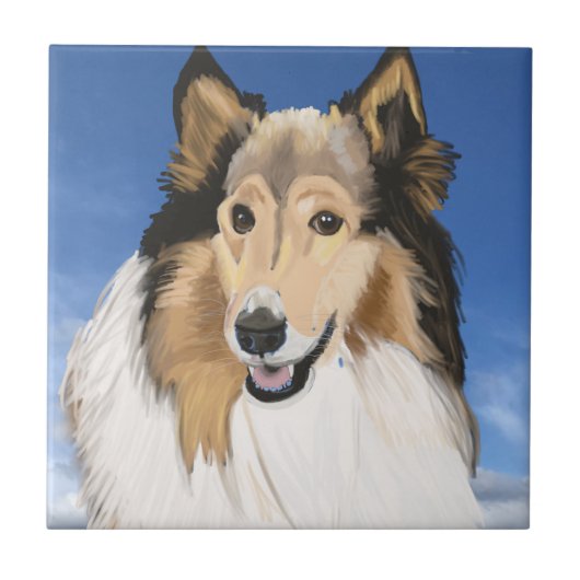 Carreau Rough Collie Portrait contre le ciel bleu (Devant)