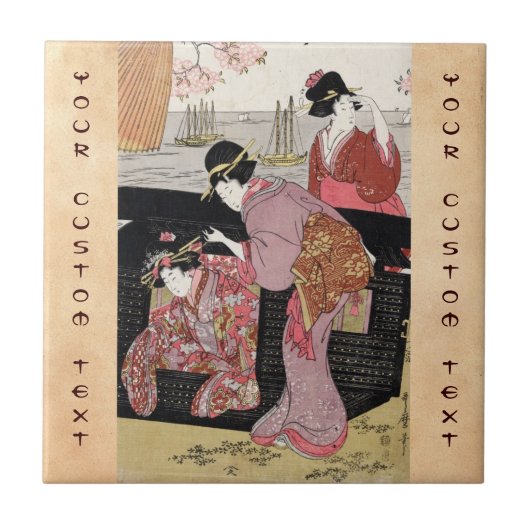 Carreau Rouleau japonais frais de dame de geisha de trio (Devant)