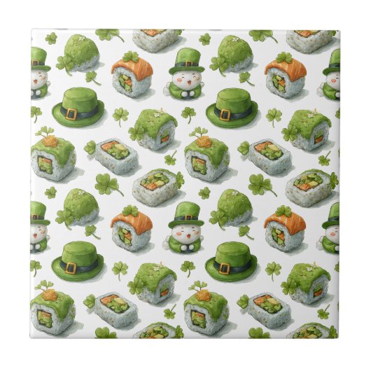 Carreau Roulés de sushi de la Saint-Patrick & Trèfle (Devant)