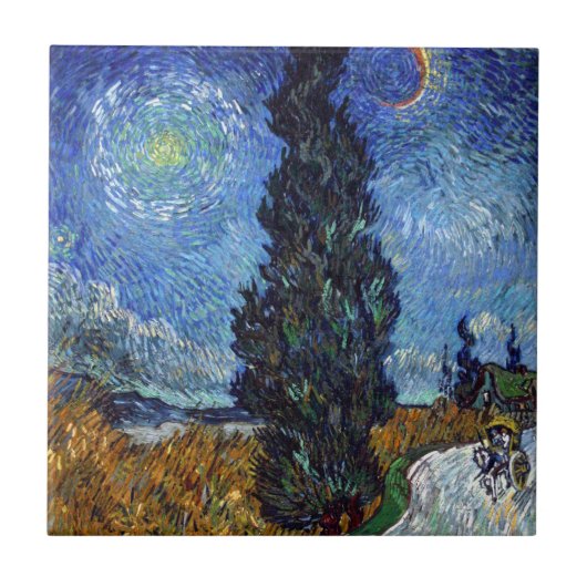 Carreau Route avec cyprès de Van Gogh Impressionnisme (Devant)