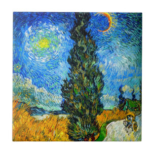 Carreau Route avec cyprès et étoile de Van Gogh