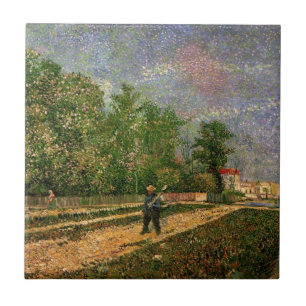 Carreau Route de Paris avec un paysan par Vincent van Gogh