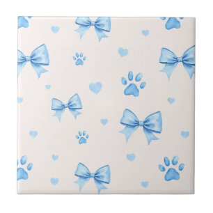 Carreau Ruban bleu, Coeur et Motif Empreinte de patte sur