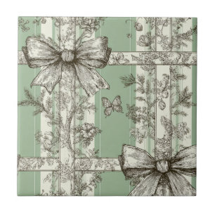 Carreau Ruban toile de Jouy vert vintage