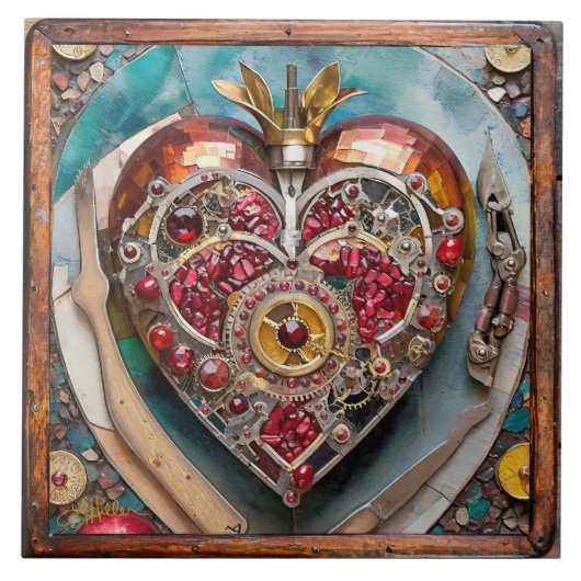 Carreau Ruby Pomegranate Heart Steampunk Series (Devant)