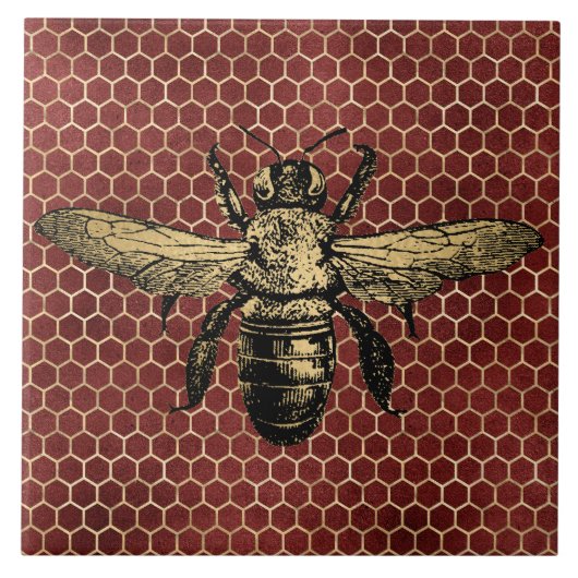 Carreau Ruche Rustique Or Nid d'Abeille Rouge (Devant)