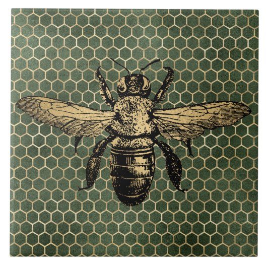 Carreau Ruche Rustique Or Nid d'Abeille Vert (Devant)