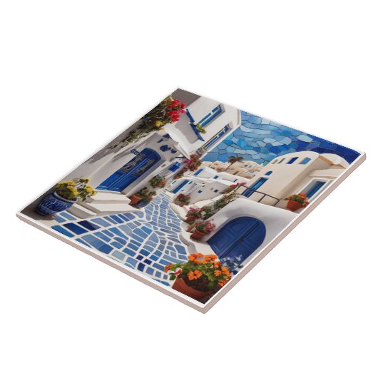 Carreau Rue Santorin, Grèce, Mosaïque grecque des médias m (Côté)