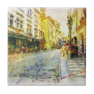 Carreau Rues de vieille aquarelle de Prague