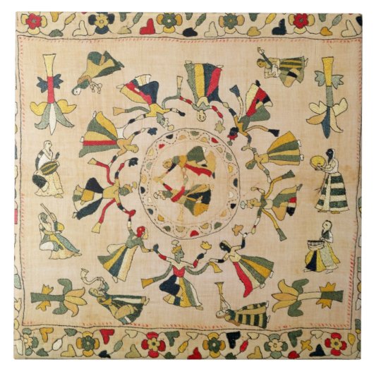 Carreau Rumal : couverture carrée de broderie montrant le (Devant)