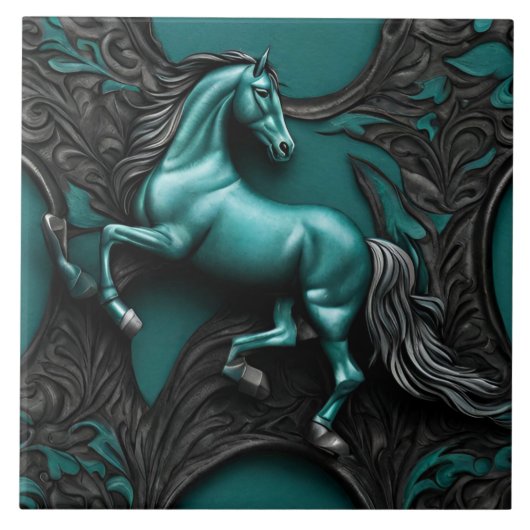 Carreau Russe Cowboy Western Pays Black Turquoise Horse (Devant)