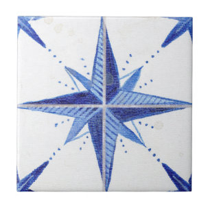 Carreau Russe Farmhouse Blue White Star Chic Motif