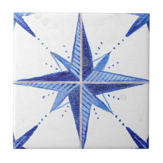 Carreau Russe Farmhouse Blue White Star Chic Motif (Devant)