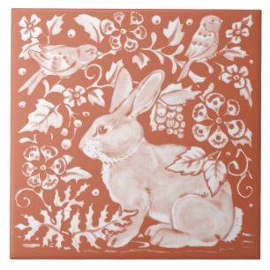 Carreau Rust Brown lapin Lapin Oiseau Bois rustique
