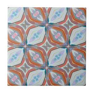 Carreau Rust unique, Turquoise, Bleu clair et rose Motif D
