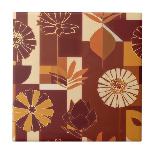 Carreau Rustic Autumn Floral Geometric Pattern (6) (Devant)