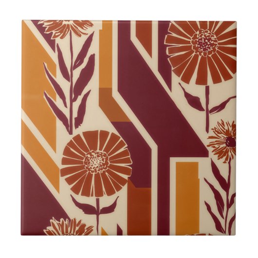 Carreau Rustic Autumn Floral Geometric Pattern (9) (Devant)