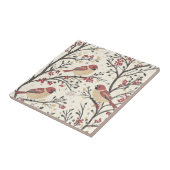 Carreau Rustic Bird et Poinsettia Motif de Noël (1) (Côté)