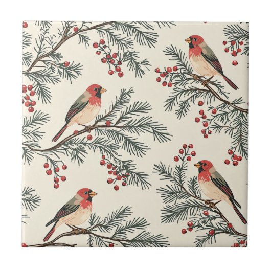 Carreau Rustic Bird et Poinsettia Motif de Noël (16) (Devant)
