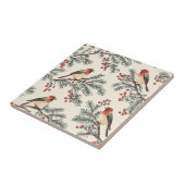 Carreau Rustic Bird et Poinsettia Motif de Noël (16) (Côté)