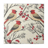 Carreau Rustic Bird et Poinsettia Motif de Noël (3) (Devant)