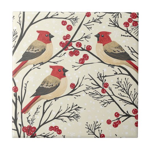 Carreau Rustic Bird et Poinsettia Motif de Noël (3) (Devant)