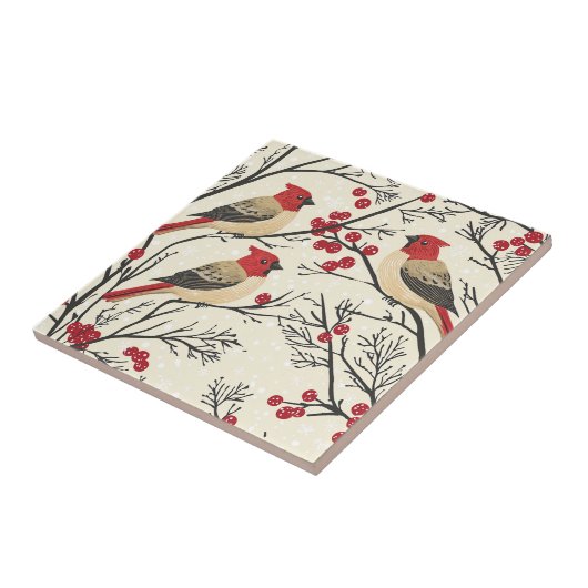 Carreau Rustic Bird et Poinsettia Motif de Noël (3) (Côté)