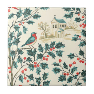 Carreau Rustic Bird et Poinsettia Motif de Noël (7)