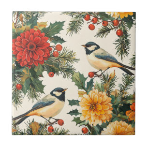 Carreau Rustic Bird et Poinsettia Motif de Noël (9)