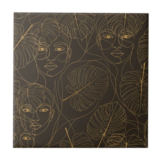 Carreau Rustic Botanical Face Line Pattern (1) (Devant)