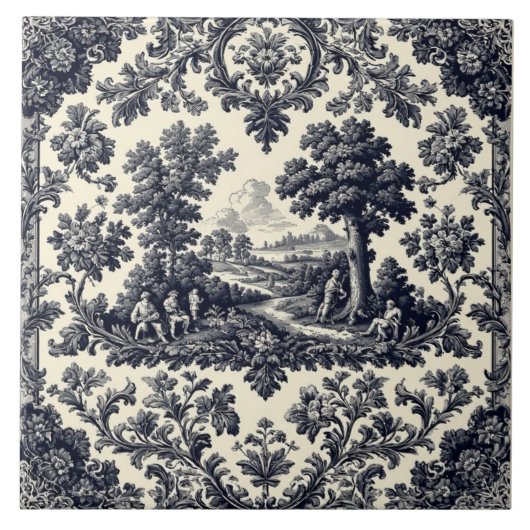 Carreau Rustic Country Folks French Toile Pastoral Scenery (Devant)