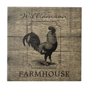 Carreau Rustic Farmhouse Rooster Grange Bois Nom de famill