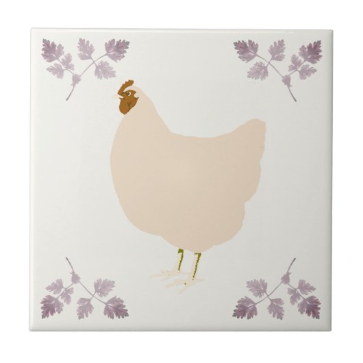 Carreau Rustic Hen Chicken and Chervil Herbs Ceramic Tile (Devant)
