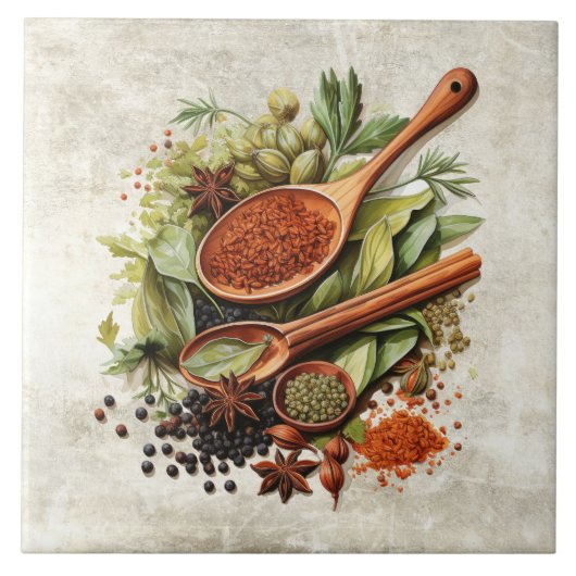 Carreau Rustic Herbs & Spices Watercolors (Devant)
