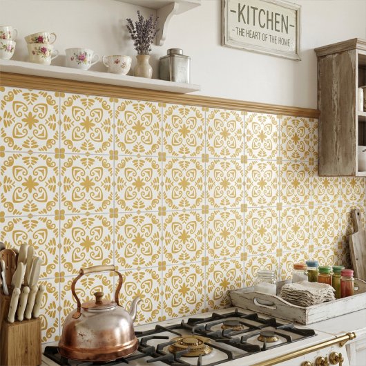 Carreau Rustic Mediterranean Mustard Yellow White