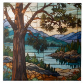Carreau Rustic mountain range landscape stain glass  (Devant)