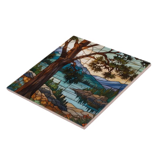 Carreau Rustic mountain range landscape stain glass  (Côté)