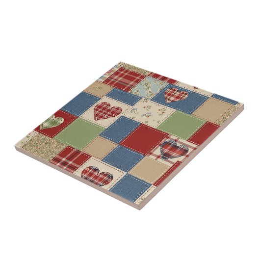 Carreau Rustic Patchwork Hearts Picnic Pattern (4) (Côté)