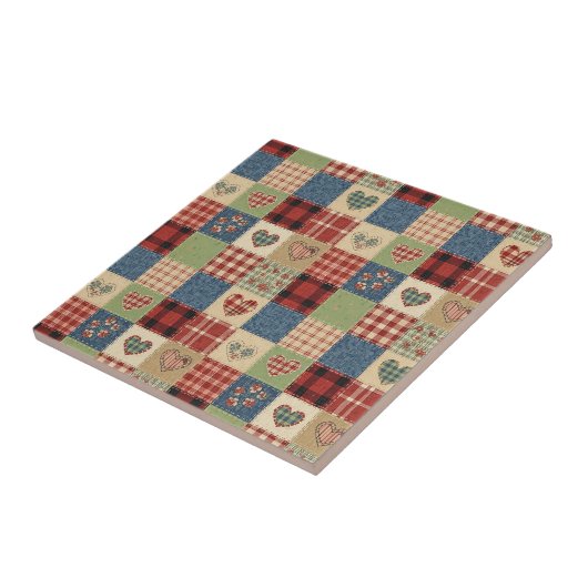 Carreau Rustic Patchwork Hearts Picnic Pattern (5) (Côté)