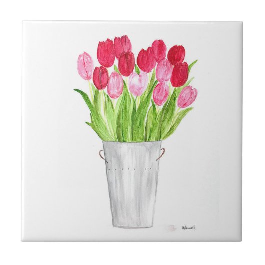 Carreau Rustic Pink Tulips floral Ressort chic cuisine (Devant)