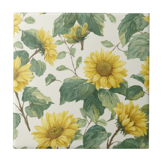 Carreau Rustic Sunflower Watercolor Floral Farmhouse (Devant)